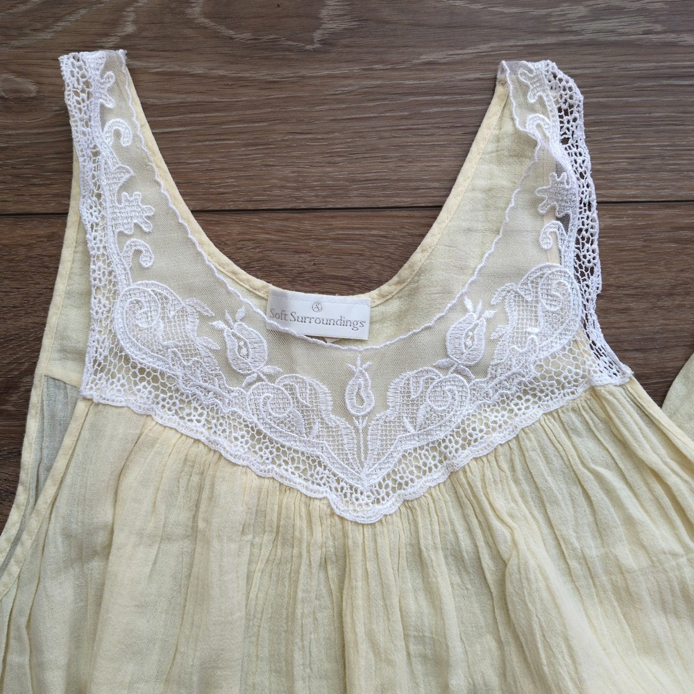 Soft Surroundings off-white Lace-Trim Cotton Chemise - Picture 2 of 11